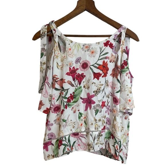 WILLOW & CLAY Floral Tie Strap Cold Shoulder Top SZ SMALL - Picture 7 of 11